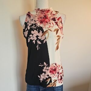 Floral Sleeveless Top - Black and Cream